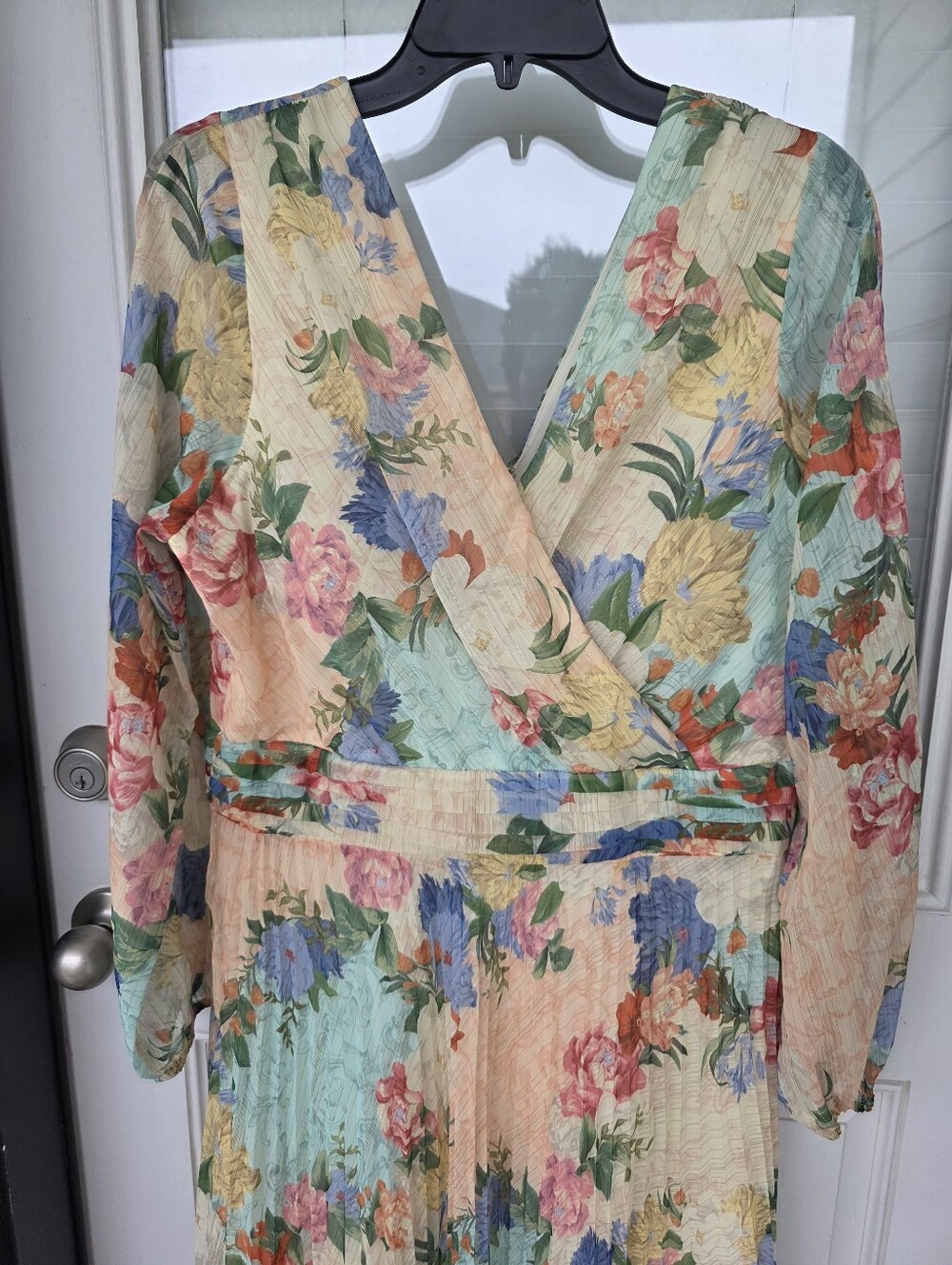 Siena Floral Maxi Dress Size 14 Pastel Garden Print Pleated Long Sleeve Boho - Picture 6 of 13